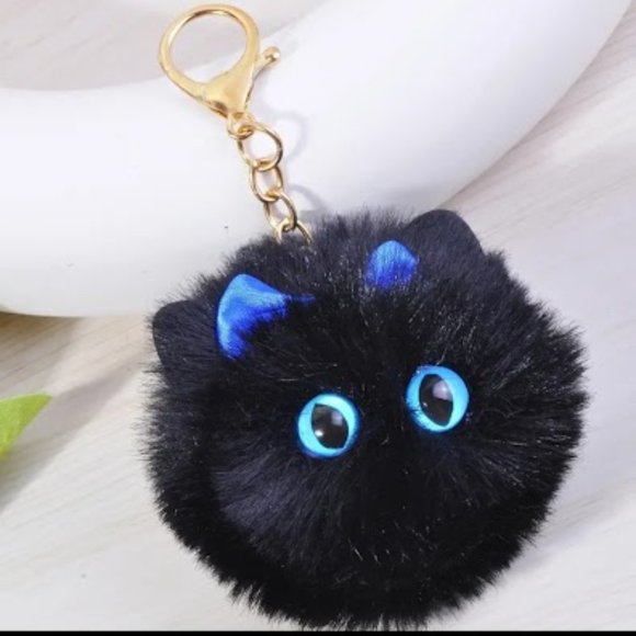 Cute Black Cat Plush Purse Keychain, Bag Charm or Zipper Pull 5.12" l  x 3.15"w - Picture 1 of 3